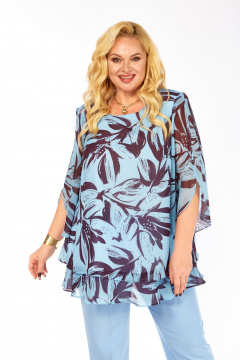 Блуза Элль-стиль 2213/12а голубой_кофе - фото 1