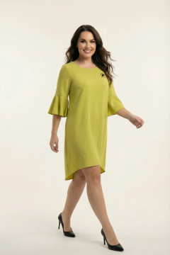 Зеленое платье из вискозы и льна с разрезами и воланом Swallow 680 оливково-горчичный - фото 5