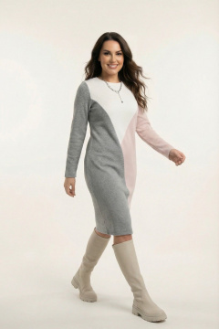 Платье трикотажное прямое с аппликацией и асимметрией Galean Style 918 розовый - фото 5