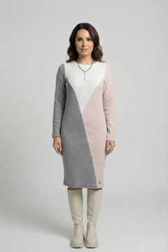 Платье трикотажное прямое с аппликацией и асимметрией Galean Style 918 розовый - фото 3