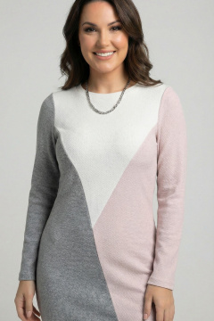 Платье трикотажное прямое с аппликацией и асимметрией Galean Style 918 розовый - фото 2