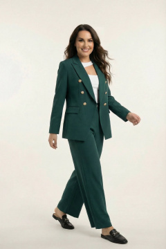 Зеленый костюм двойка из хлопка с золотыми пуговицами AURA otd 9183 изумруд - фото 2