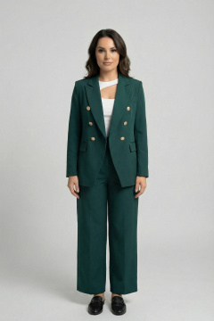 Зеленый костюм двойка из хлопка с золотыми пуговицами AURA otd 9183 изумруд - фото 1