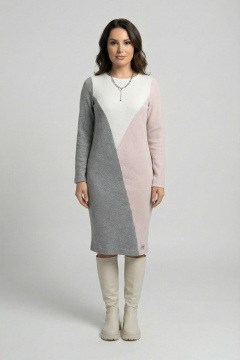 Трикотажное платье до колена с асимметричным дизайном Galean Style 918 розовый - фото 3