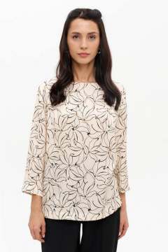 Блуза Nelva 23175 кремово-черный принт - фото 1