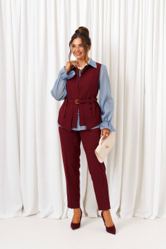 Блуза, брюки, жилет Beautiful&Free 6440 марсала-голубой - фото 3