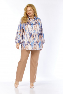 Блуза Элль-стиль 2456а бежево-голубой_принт - фото 4