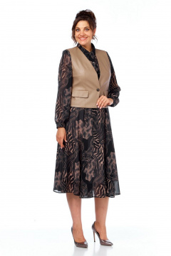 Жилет, платье Милора-стиль 1380 черный/капучино - фото 3
