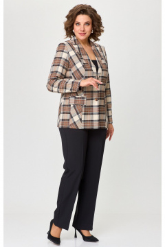 Жакет БелЭльСтиль 412-3 03 22 коричнево-бежевая клетка - фото 2