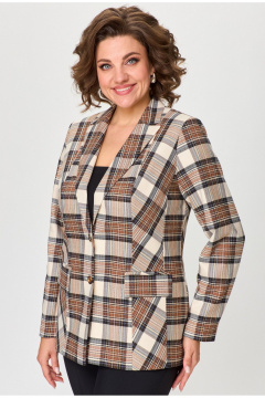 Жакет БелЭльСтиль 412-3 03 22 коричнево-бежевая клетка - фото 1