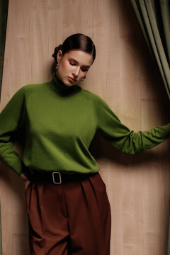 Демисезонный трикотажный зеленый свитер с высоким воротником Полесье С3433-17 7С1582-Д43 158,164 васаби - фото 1