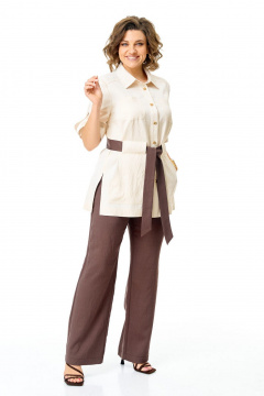 Брюки, жакет VI ORO VR-1265 молоко-шоколад - фото 3