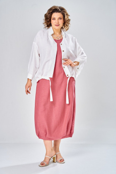 Платье, рубашка Диомант 2036 коралл/белый - фото 1