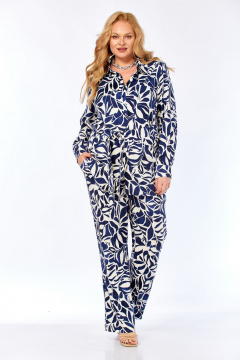 Блуза, брюки Элль-стиль 2299/1 синий_молочный_принт - фото 1