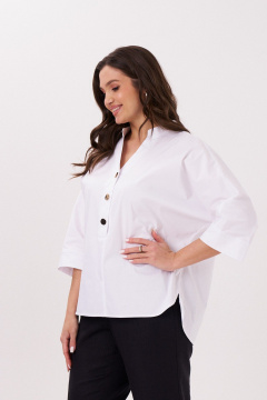 Длинная белая блузка-рубашка с воротником и накладными карманами Панда ПА-485140p белый - фото 3