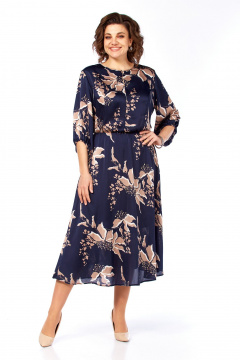 Платье Элль-стиль 2457 темно-синий_кофе_принт - фото 1