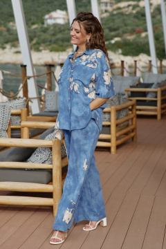 Блуза, брюки Vittoria Queen 28843 синий-меланж - фото 2