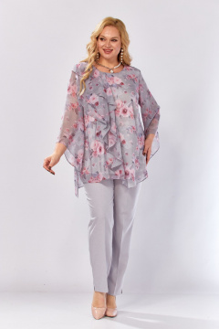 Блуза Элль-стиль 2460а серый_розовый_ринт - фото 2