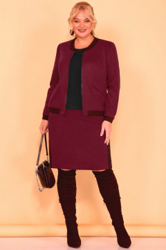 Комплект из бомбера, юбки и футболки в стиле спорт Tensi 347а винный/чёрный - фото 1