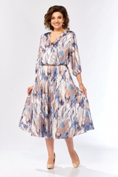 Платье Элль-стиль 2462 бежево-голубой_принт - фото 3