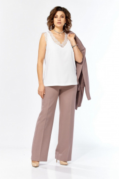 Брюки, жакет, топ Милора-стиль 1367 пудра+белый - фото 1