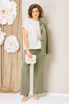 Блуза, брюки, жакет VOLNA 1462 олива - фото 3