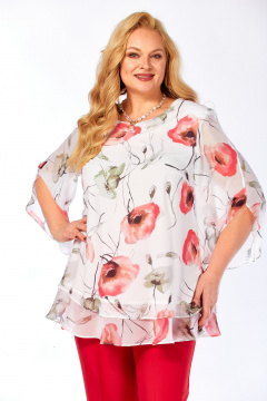 Блуза Элль-стиль 2213/13а белый_принт_маки - фото 5