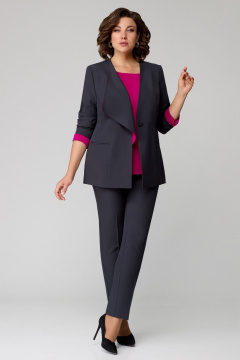 Блуза, брюки, жакет Мишель стиль 1145-1 черный/фуксия - фото 3