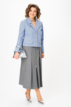 Жакет, юбка Aira Style 24139 серо-голубой - фото 3