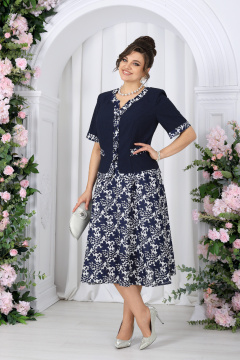 Блуза, юбка Ninele 5992 синий_цветы - фото 2