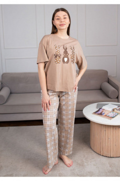 Брюки, футболка Купалинка 38102G.158-164 к.беж,клетка - фото 1