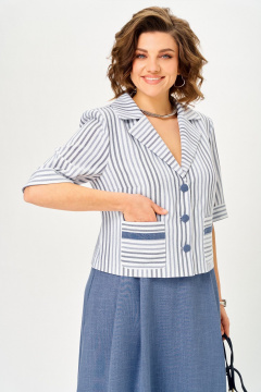 Жакет, юбка Aira Style 24141 полоска-синий - фото 5