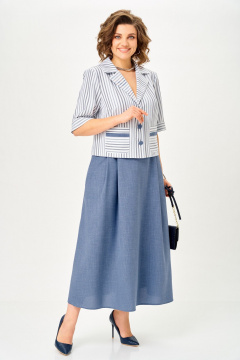 Жакет, юбка Aira Style 24141 полоска-синий - фото 1