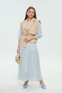 Жилет, платье NikVa 1037-1 крем-брюле и небесный - фото 1