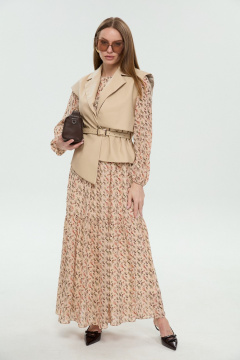 Жилет, платье NikVa 1045-1 крем-брюле и бежевый мультиколор - фото 3