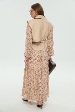 Жилет, платье NikVa 1045-1 крем-брюле и бежевый мультиколор - фото 4