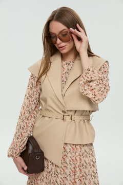 Жилет, платье NikVa 1045-1 крем-брюле и бежевый мультиколор - фото 2