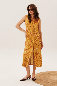 Желтое приталенное платье с съемным поясом и разрезами DILIA 0827 мультидизайн - фото 1