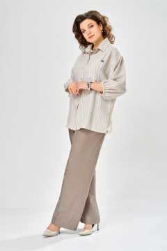 Блуза, брюки Ольга Стиль С-1017 бежево-коричневый - фото 1