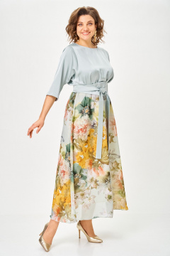 Платье ANASTASIA MAK 1229-Ш голубой+цветы - фото 3
