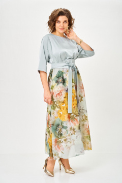 Платье ANASTASIA MAK 1229-Ш голубой+цветы - фото 2