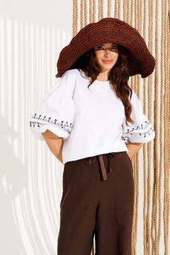 Блуза ELLETTO 13002 бело-коричневый - фото 1