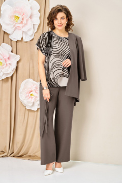 Блуза, брюки, жакет VOLNA 1458 бежевый-капучино - фото 2