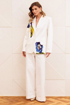 Брюки, жакет Gizart 5377 молочный с цветком - фото 4