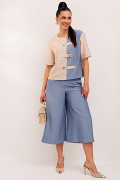 Блуза, брюки Galean Style 1007 голубой-бежевый - фото 1
