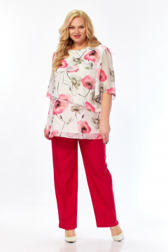 Блуза, брюки Элль-стиль 2465 белый_красный - фото 1