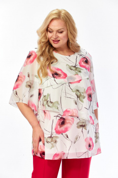 Блуза Элль-стиль 2465а белый_красные_маки - фото 4