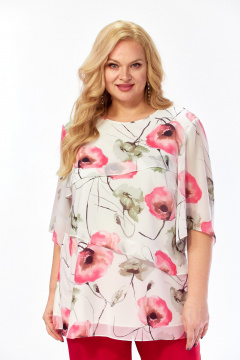 Блуза Элль-стиль 2465а белый_красные_маки - фото 1