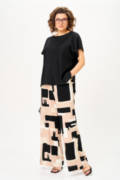 Блуза, брюки Michel chic 1384 песочно-черный_графика - фото 2