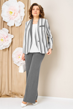 Блуза, брюки, жакет VOLNA 1466 серо-белый - фото 5